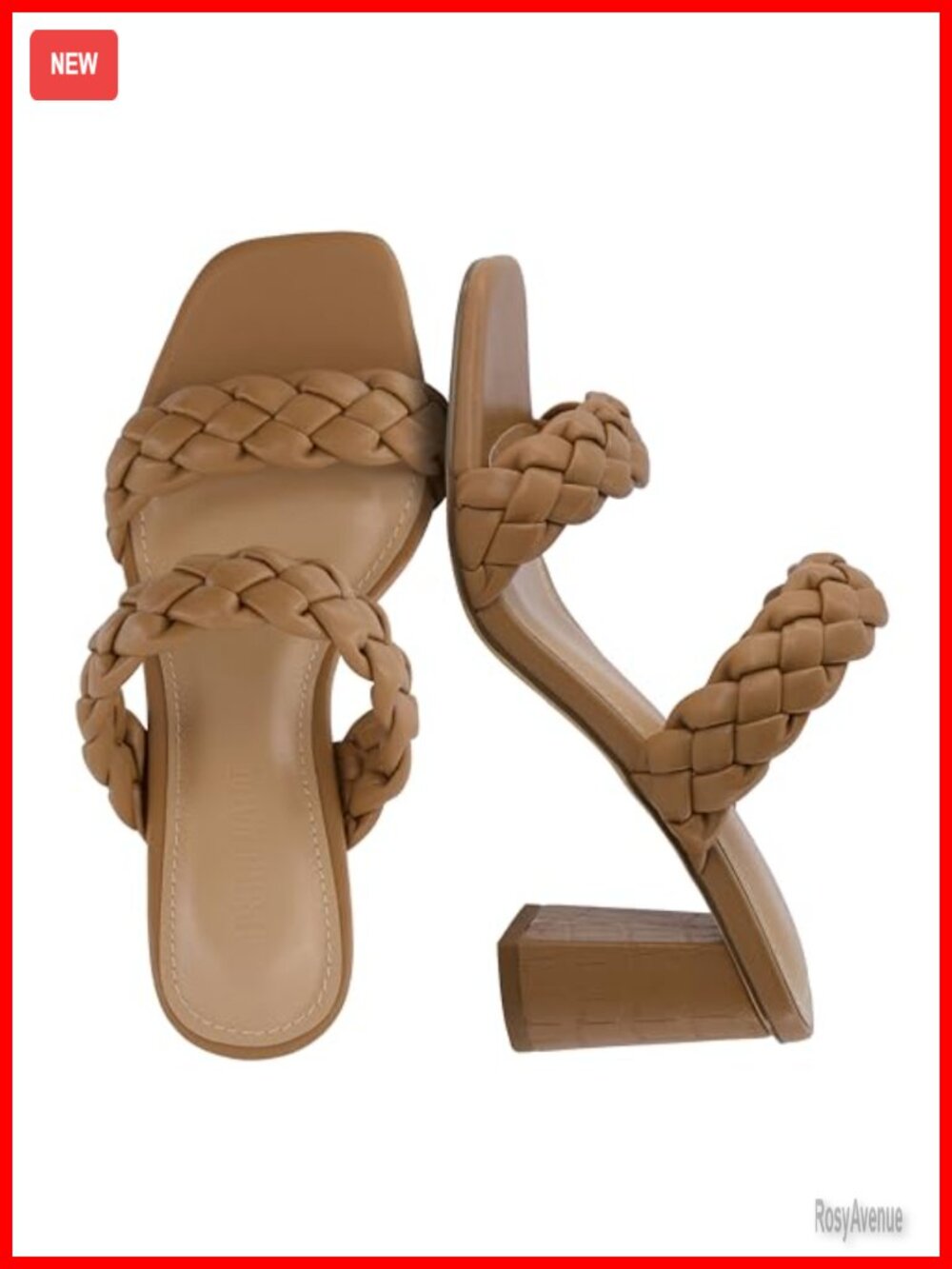 Chunky Block Heel Braided Sandals Square Toe Memory Foam